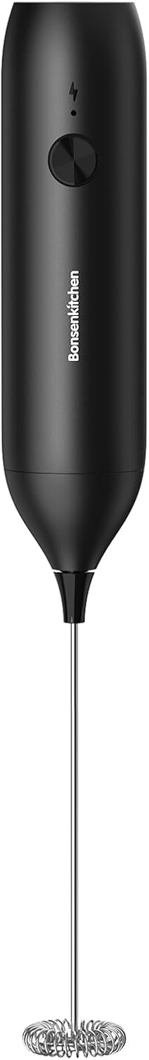 Bonsenkitchen Rechargeable Milk Frother Handheld, Electric Foam Maker with Stainless Steel Whisk,Charging USB-C, Portable Hand Wand Drink Mixer for Coffee Matcha Lattes Cappuccino, Kitchen Gifts