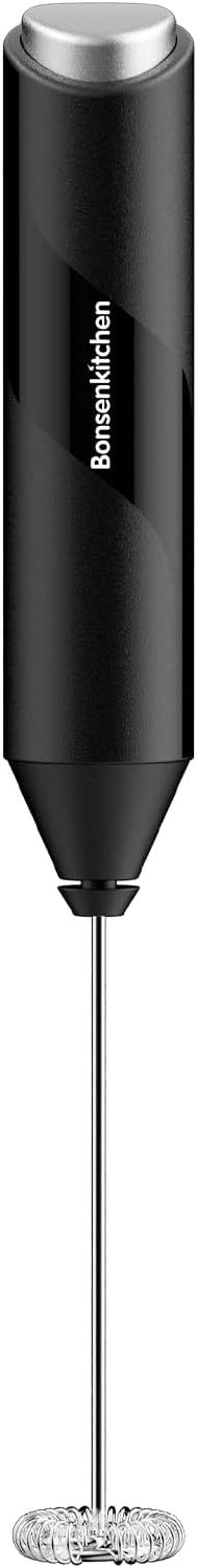 Bonsenkitchen Milk Frother for Coffee, Battery Operated, Black