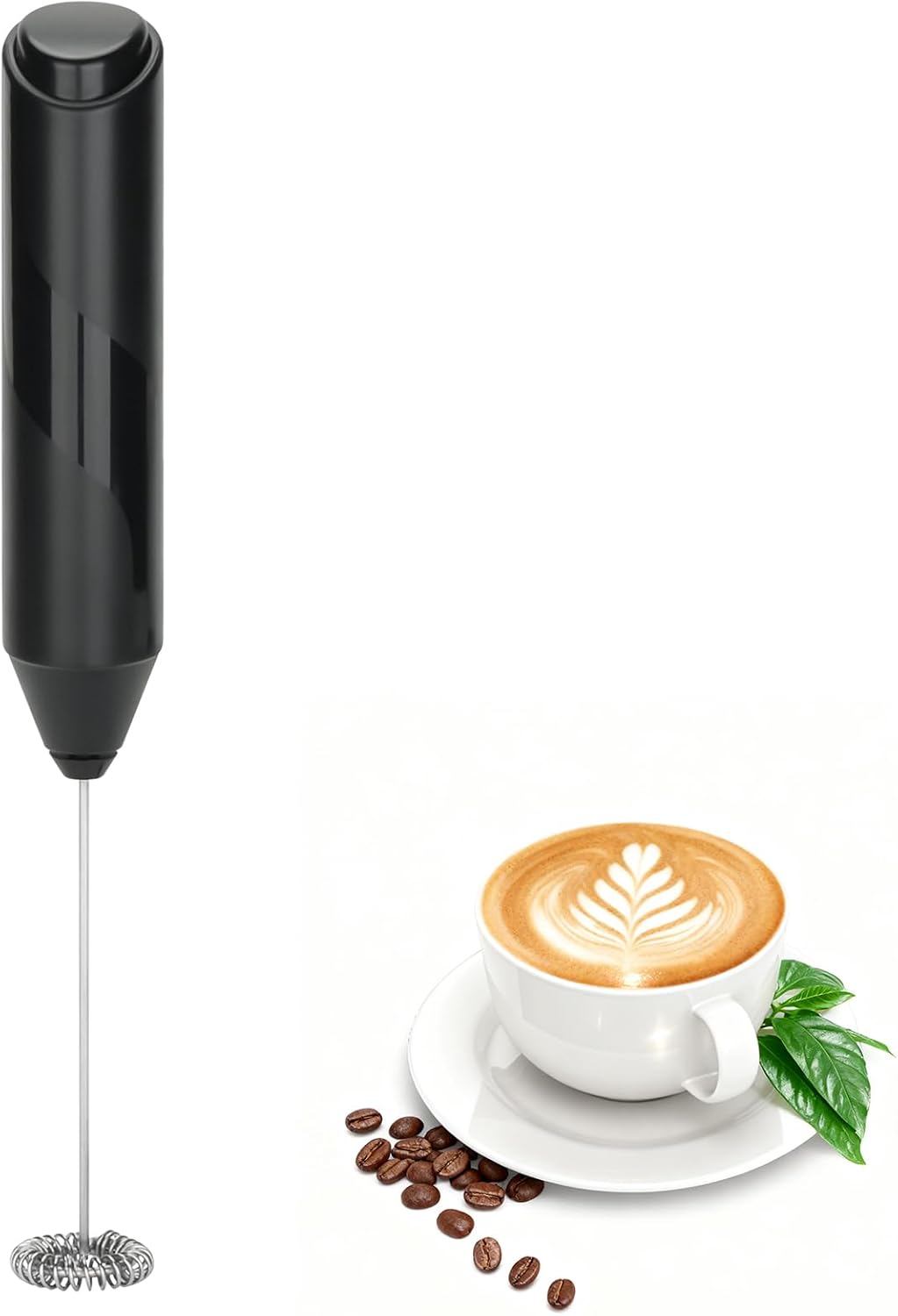 Handheld Milk Frother, Battery Operated Electric Foam Maker, Milk Frother Wand Drink Mixer with Stainless Steel Whisk for Coffee, Matcha, Lattes, Cappuccino (Black)