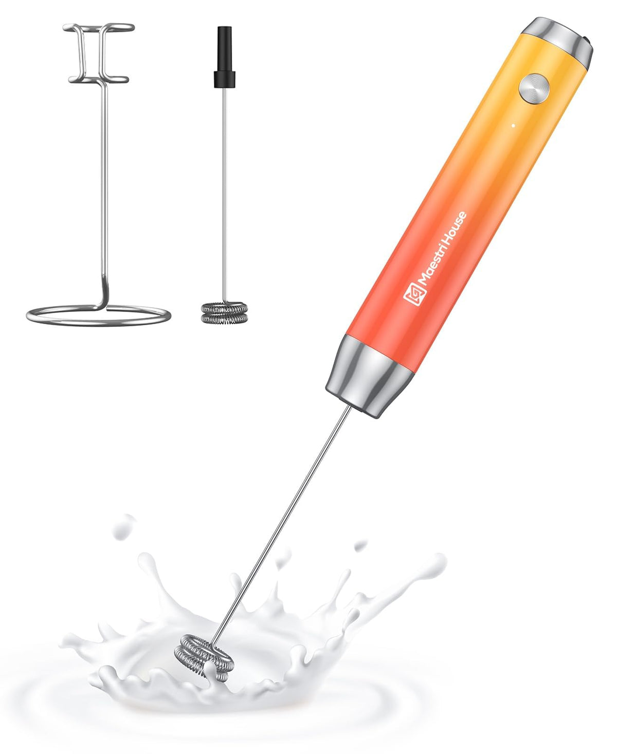 Maestri House LunaFro Rechargeable Milk Frother, Stand & 2 Detachable Whisk
