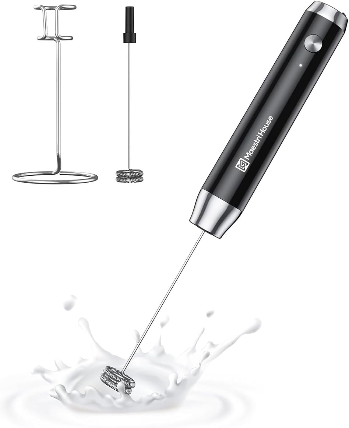 Maestri House LunaFro Rechargeable Milk Frother, Stand & 2 Detachable Whisk