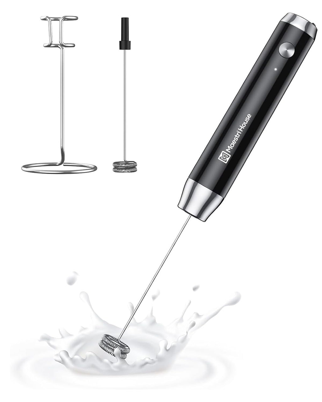 Maestri House LunaFro Rechargeable Milk Frother, Stand & 2 Detachable Whisk