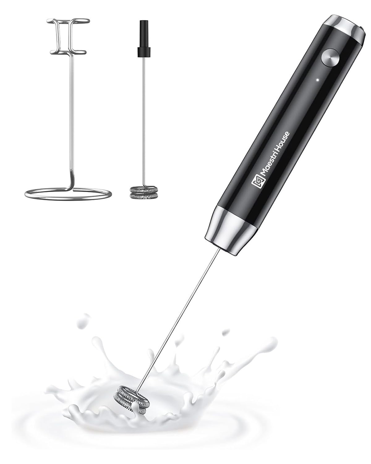 Maestri House LunaFro Rechargeable Milk Frother, Stand & 2 Detachable Whisk