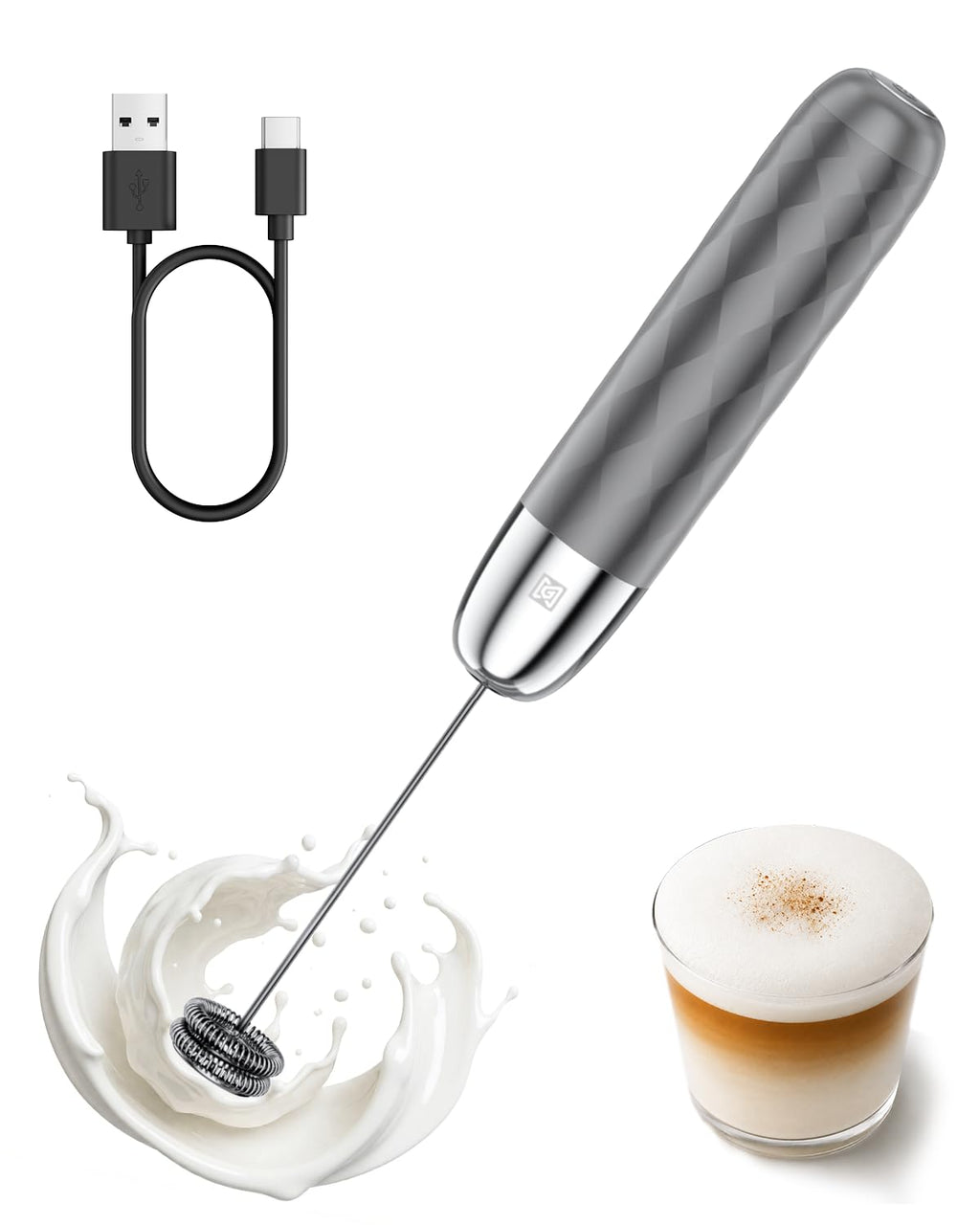 Maestri House Rechargeable Milk Frother, LunaFro Mini with Detachable Wand