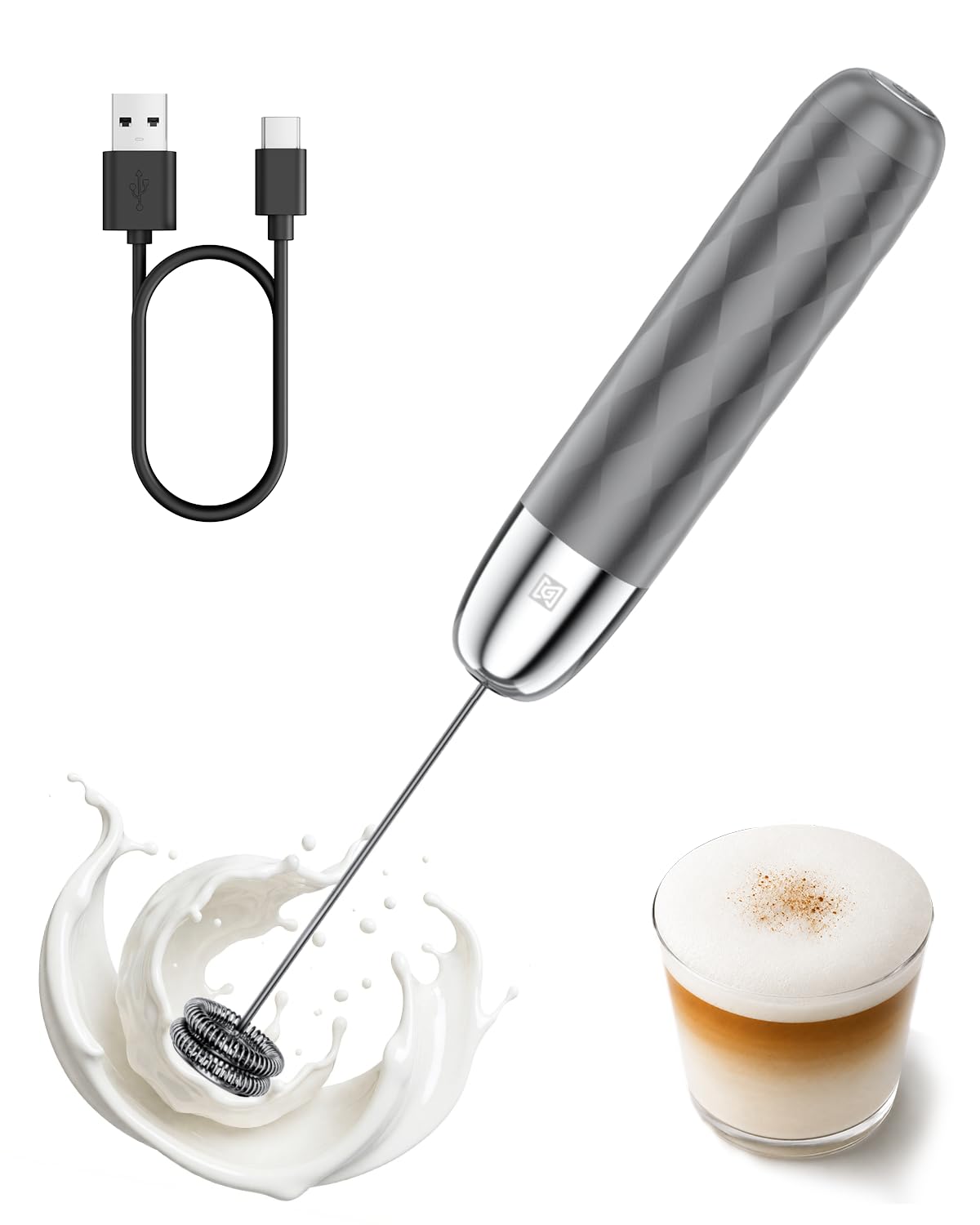 Maestri House Rechargeable Milk Frother, LunaFro Mini with Detachable Wand