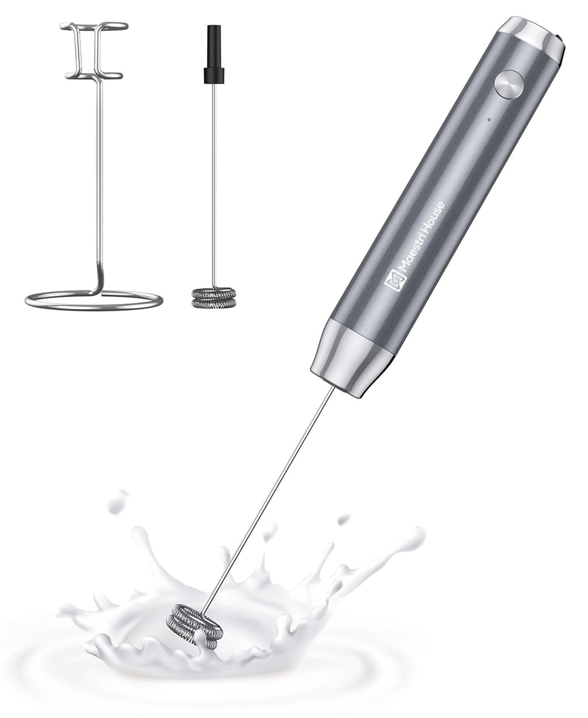 Maestri House LunaFro Rechargeable Milk Frother, Stand & 2 Detachable Whisk
