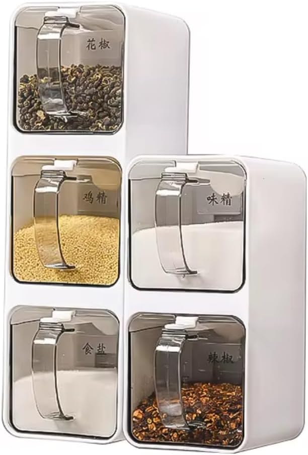 Modern Wall-Mounted Spice Storage Container, White 3-Compartment Kitchen Organizer Box, 26 x 8 x 8 cm Seasoning Dispenser