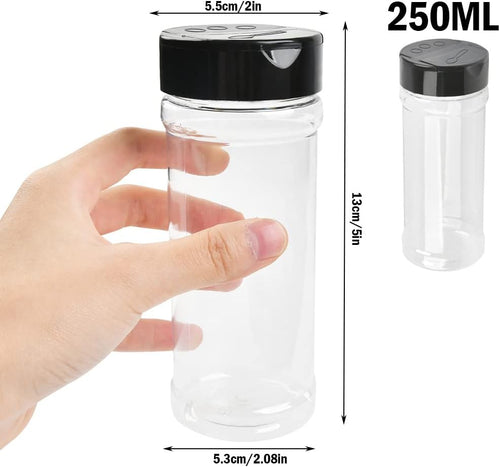 12 Pack Plastic Spice Containers, 8oz Plastic Spice Jars with Black Cap, Plastic Spice Bottles With Shaker Lids, Empty Seasoning Bottles Plastic Seasoning Containers for Spice, Herbs and Powders