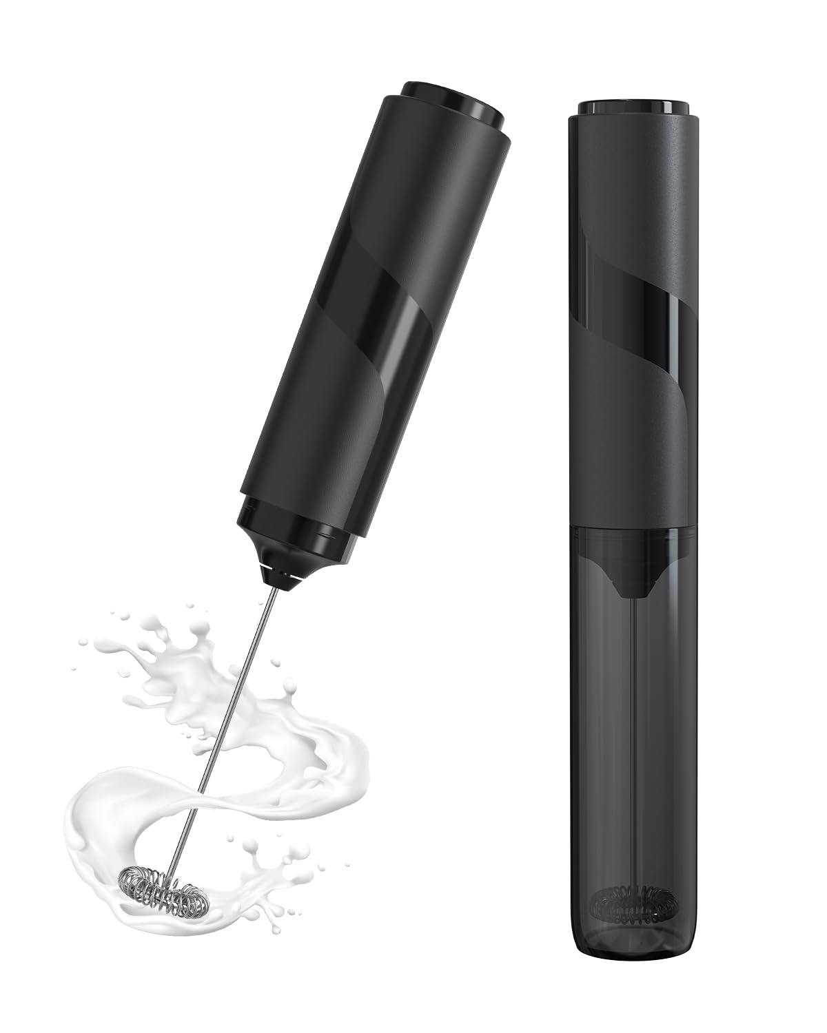 Milk Frother Handheld Battery, Electric Foam Maker Frother Wand, Drink Mixer with Stainless Steel Whisk for Coffee, Matcha, Lattes, Cappuccino Black