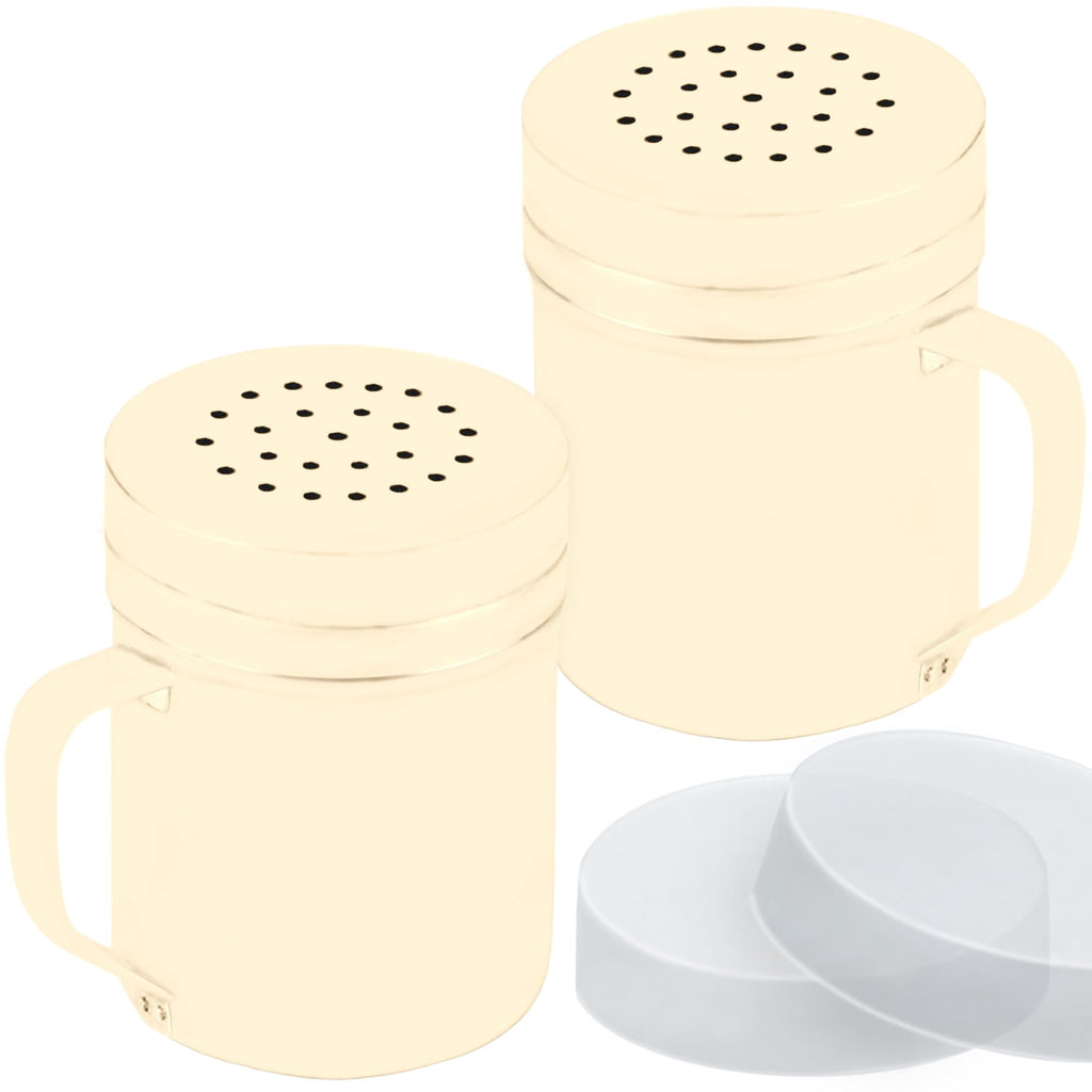 CUSINIUM Metal Salt Pepper Dredge Shakers - With Handle - Seasonings Spice Shakers With Holes and Lids - 10 Ounce, 2pcs | Style: Medium