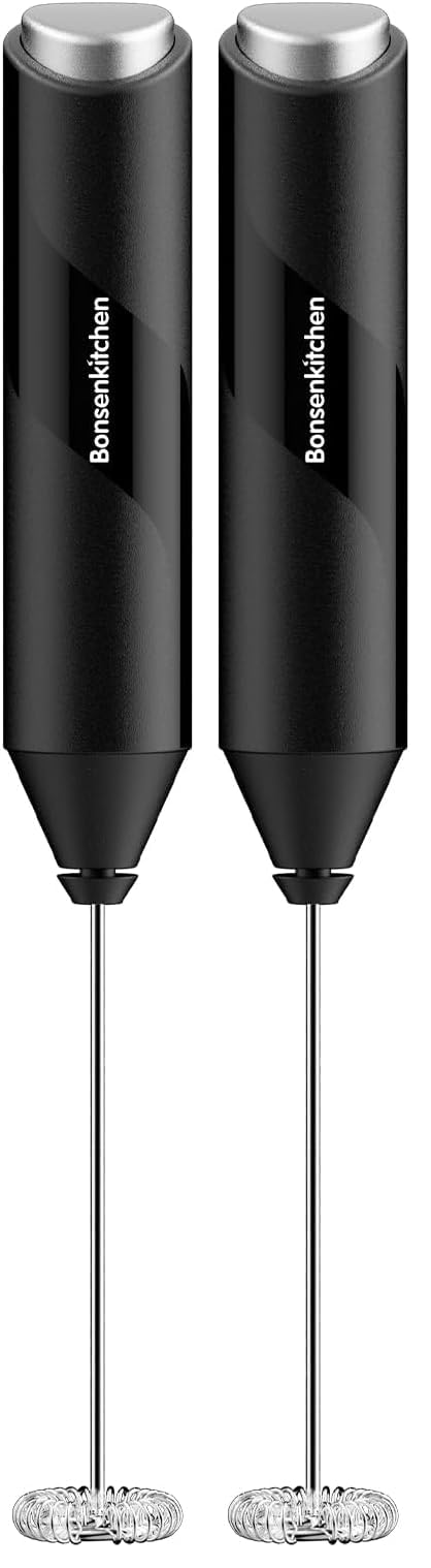 Bonsenkitchen Milk Frother for Coffee, Battery Operated, Black