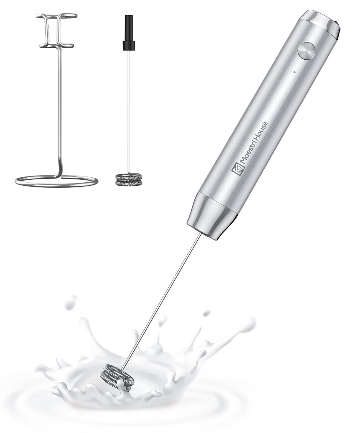Maestri House LunaFro Rechargeable Milk Frother, Stand & 2 Detachable Whisk