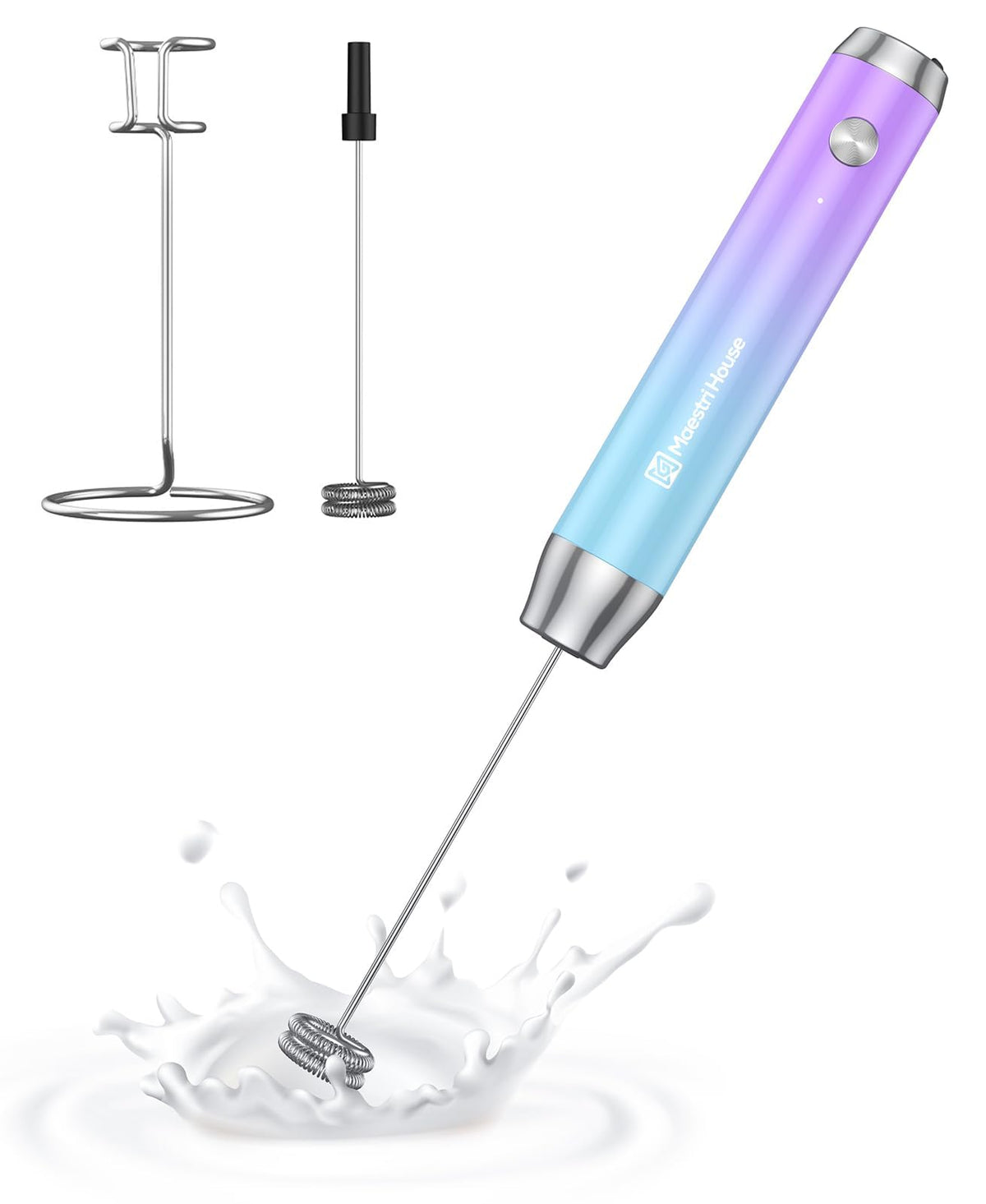 Maestri House LunaFro Rechargeable Milk Frother, Stand & 2 Detachable Whisk
