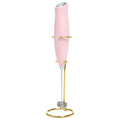 Paris Hilton Electric Handheld Milk Frother with Double Coil Head Whisk and Gold Metal Stand, Battery Powered (2 AA Batteries Required but Not Included), Pink