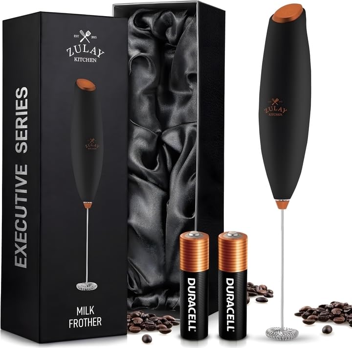 Zulay Rechargeable Milk Frother – 3-in-1 Handheld Frother Wand with Travel Case & USB-C Charger – Single, Double & Egg Whisk for Latte, Cappuccino, Matcha, Protein Shakes - Froth N Go Deep Black