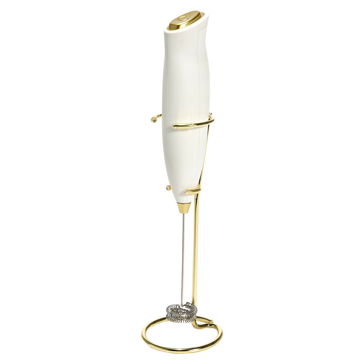Paris Hilton Electric Handheld Milk Frother with Double Coil Head Whisk and Gold Metal Stand, Battery Powered (2 AA Batteries Required but Not Included), Pink