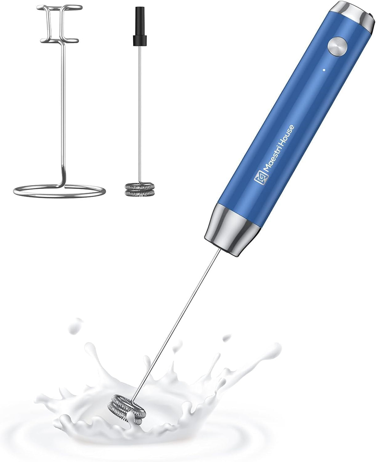 Maestri House LunaFro Rechargeable Milk Frother, Stand & 2 Detachable Whisk