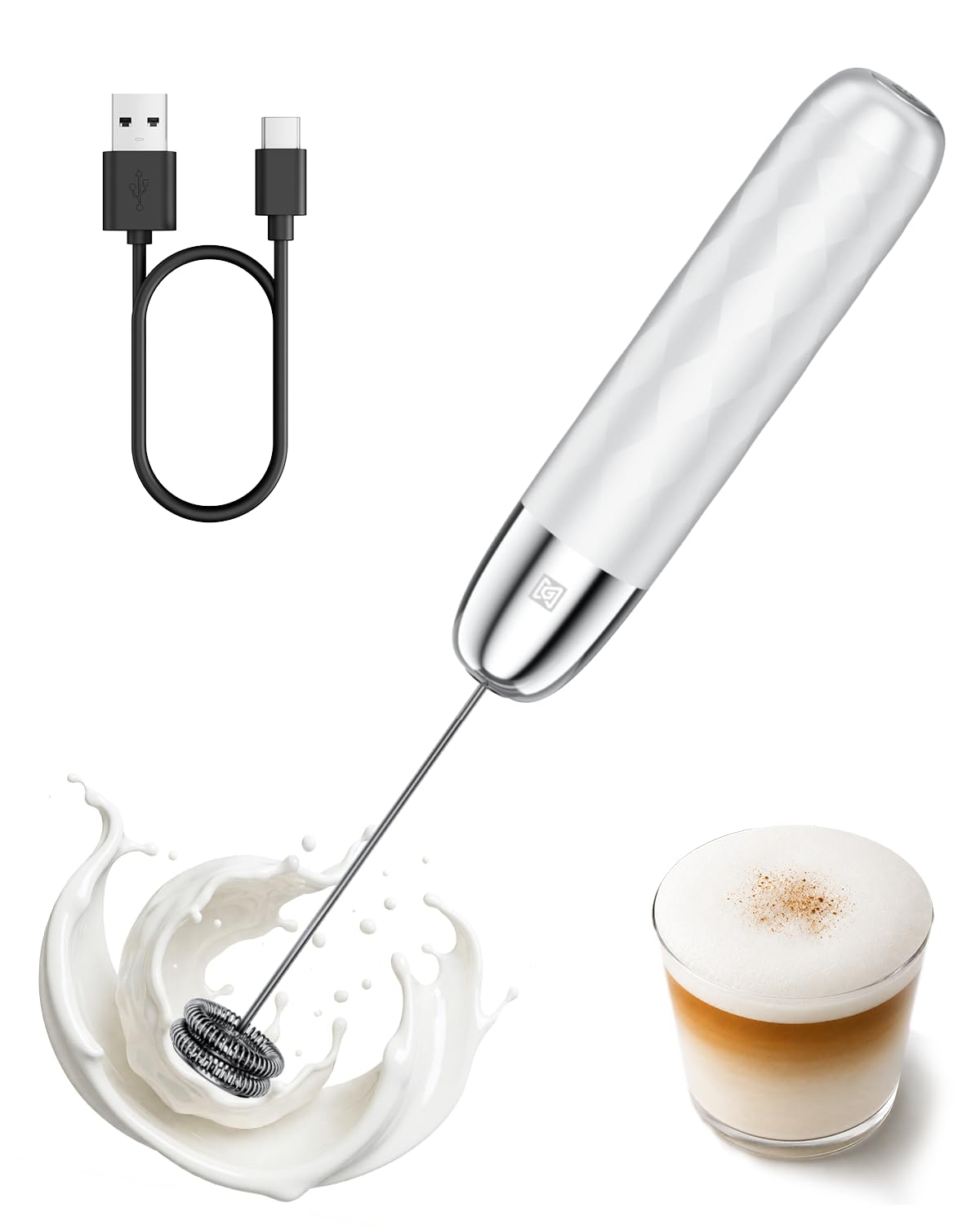 Maestri House Rechargeable Milk Frother, LunaFro Mini with Detachable Wand