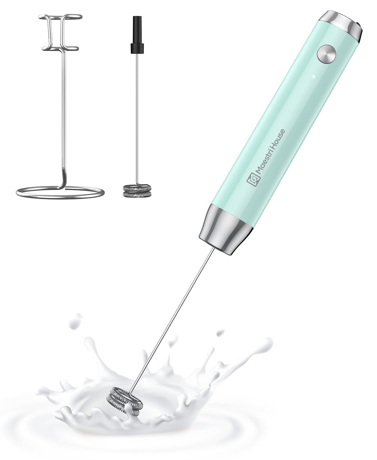 Maestri House LunaFro Rechargeable Milk Frother, Stand & 2 Detachable Whisk