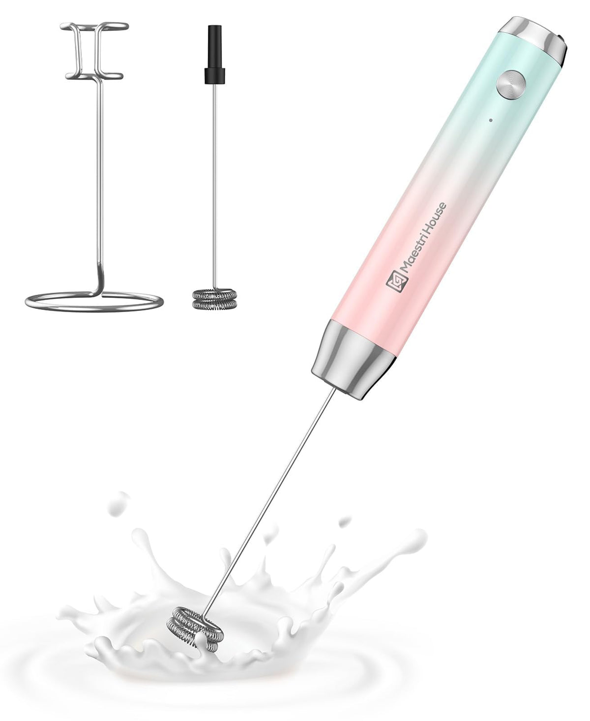 Maestri House LunaFro Rechargeable Milk Frother, Stand & 2 Detachable Whisk