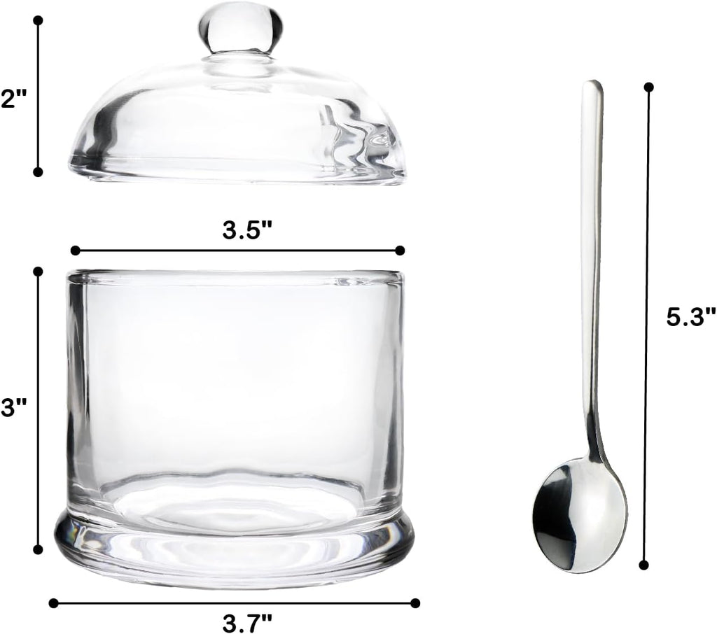 HillSpring Thick Glass Salt Cellar with Stainless Steel Spoon, Clear Container for Kosher, Sea, Himalayan Salt, Sugar, Pepper, Heavyweight Spices Jar, 10 oz (1, Transparent, Medium)