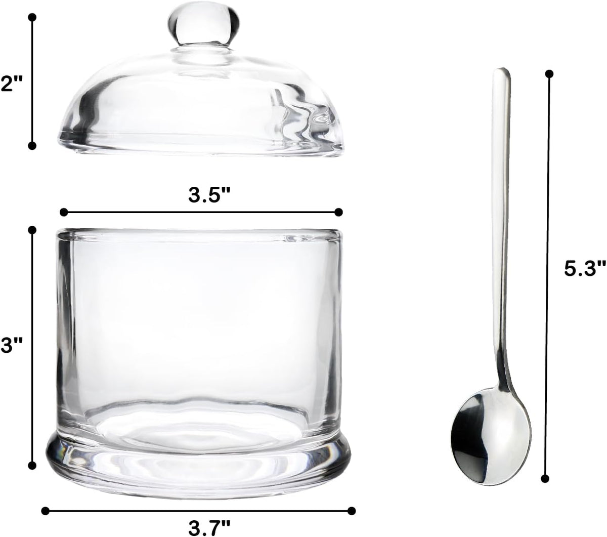 HillSpring Thick Glass Salt Cellar with Stainless Steel Spoon, Clear Container for Kosher, Sea, Himalayan Salt, Sugar, Pepper, Heavyweight Spices Jar, 10 oz (1, Transparent, Medium)