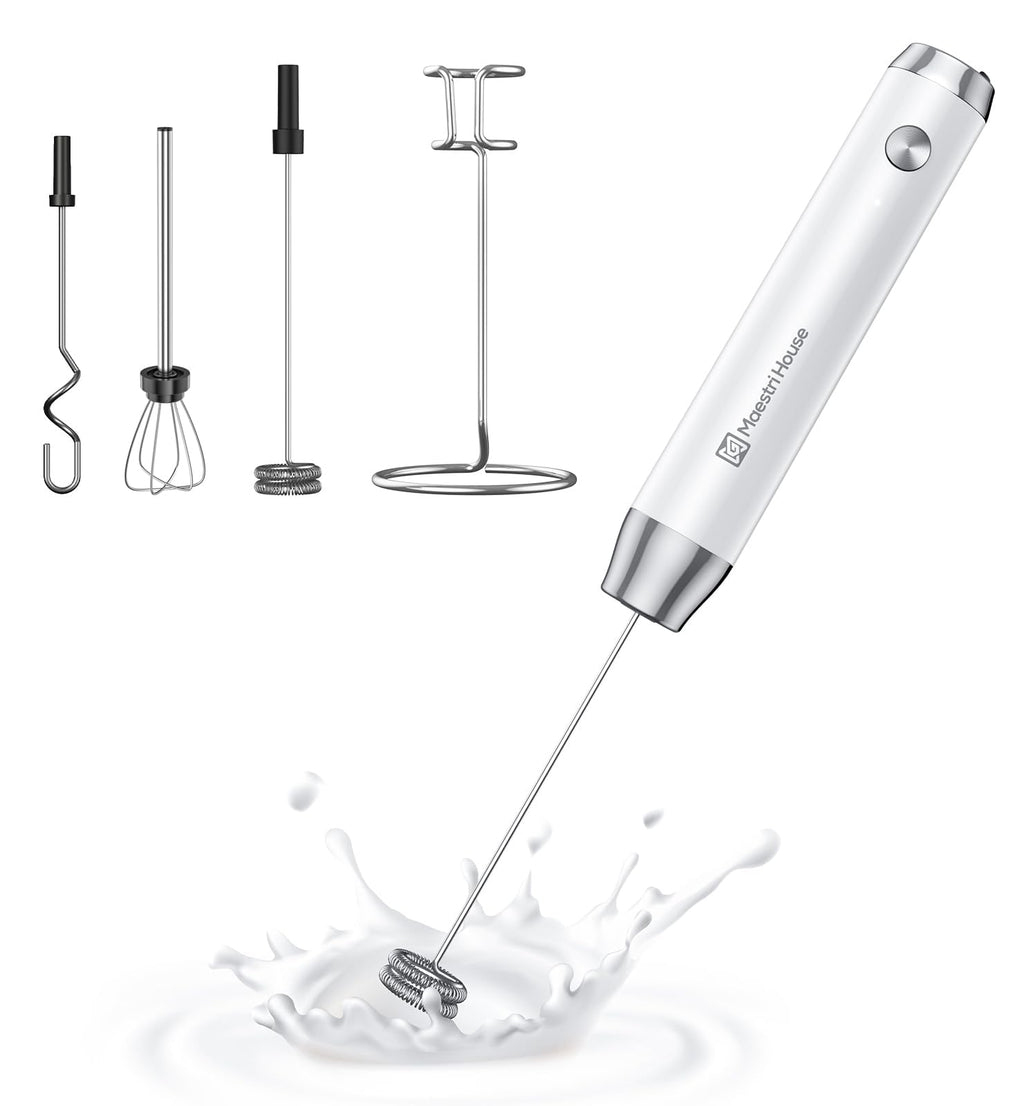 Maestri House Rechargeable Milk Frother,Stand & 3 Detachable Whisks