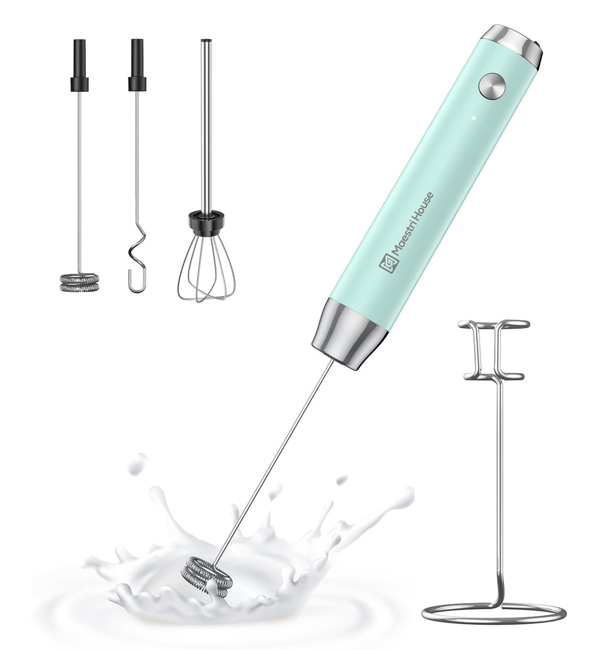 Maestri House Rechargeable Milk Frother,Stand & 3 Detachable Whisks