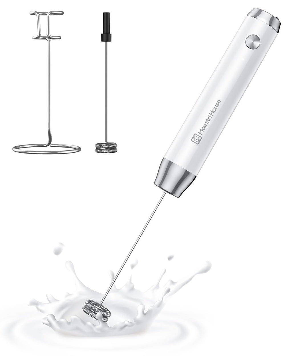 Maestri House LunaFro Rechargeable Milk Frother, Stand & 2 Detachable Whisk