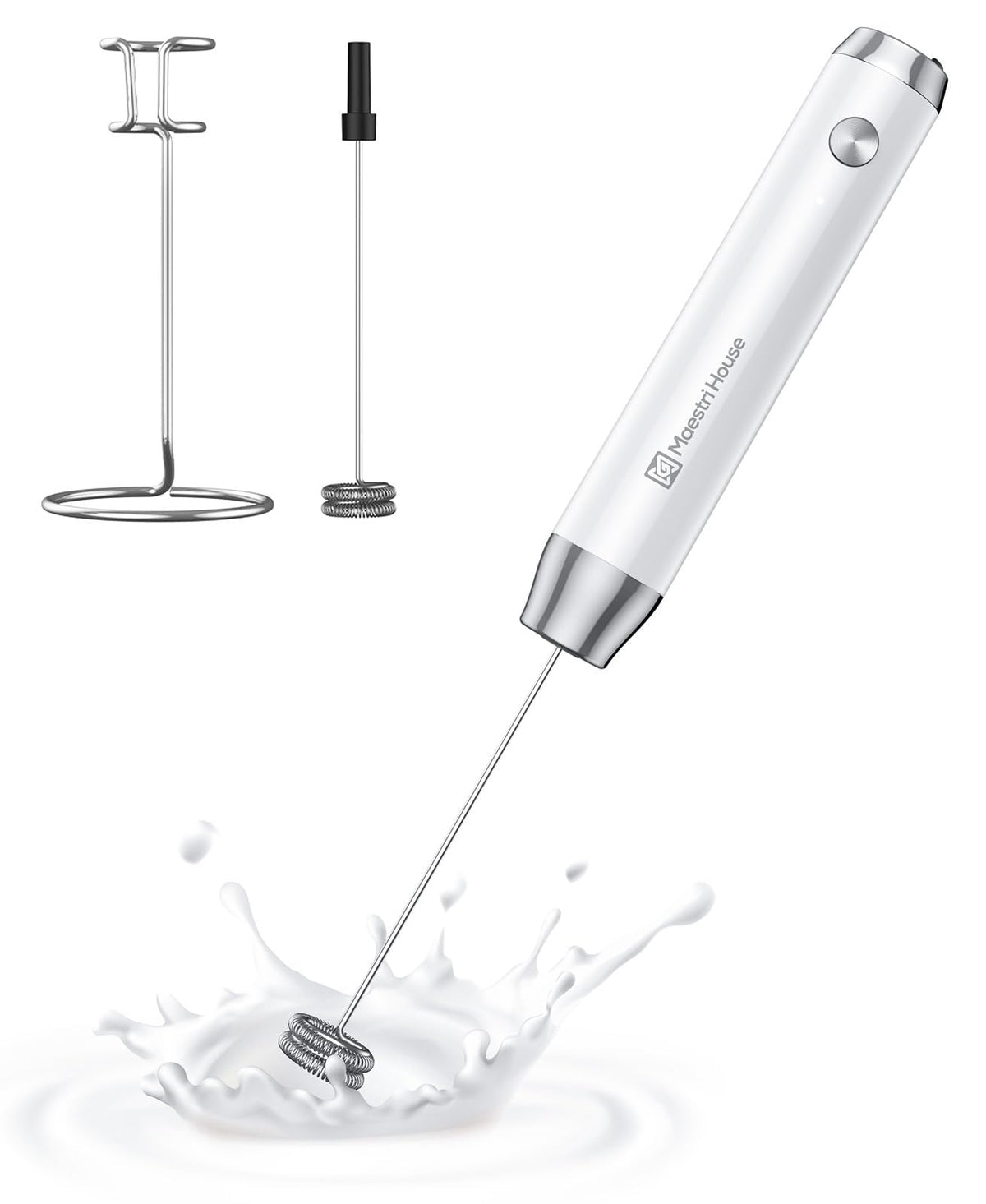 Maestri House LunaFro Rechargeable Milk Frother, Stand & 2 Detachable Whisk
