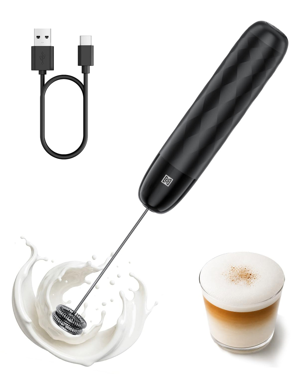 Maestri House Rechargeable Milk Frother, LunaFro Mini with Detachable Wand