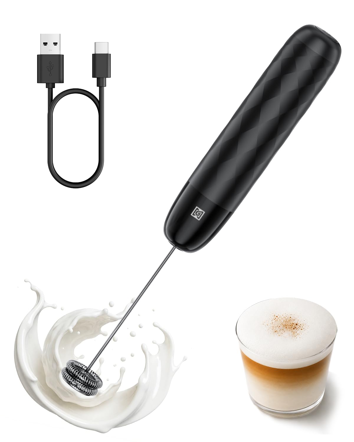 Maestri House Rechargeable Milk Frother, LunaFro Mini with Detachable Wand