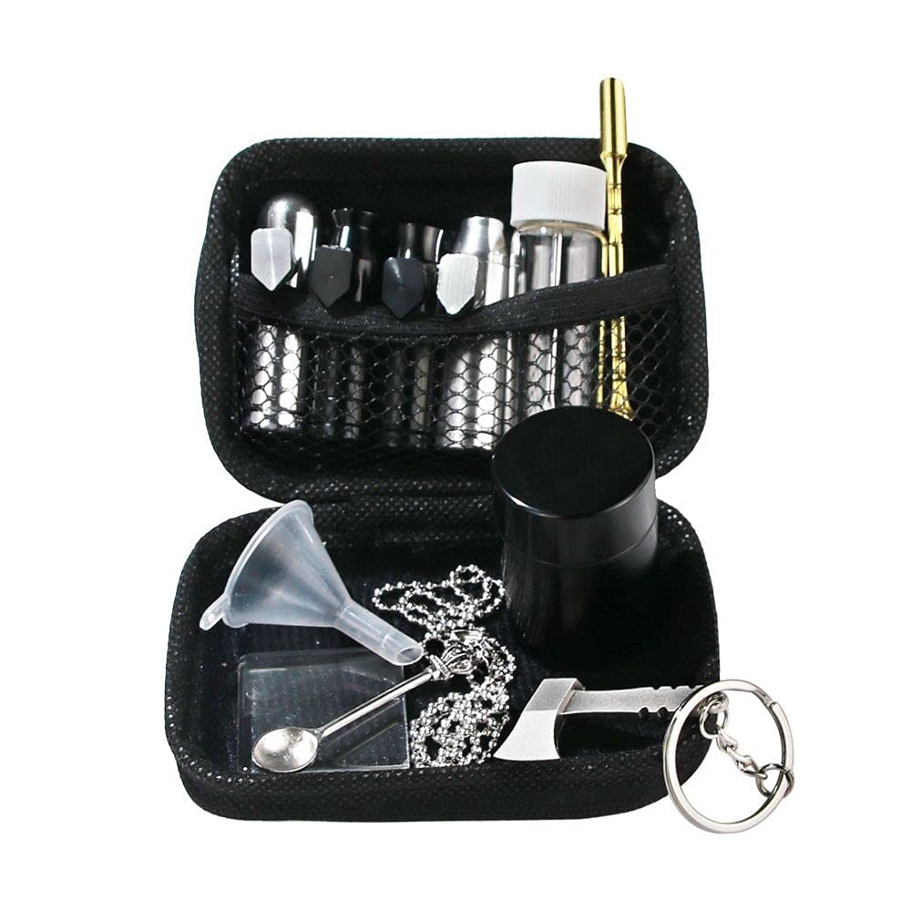 Kitchen Spice Dispenser Set with Storage Pouch (Silver & Black)