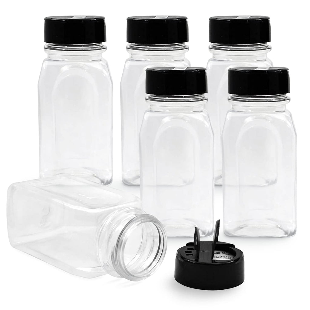 Plastic Spice Jars Bottle Containers with Black Cap, 9.5 Oz, 12 Pack