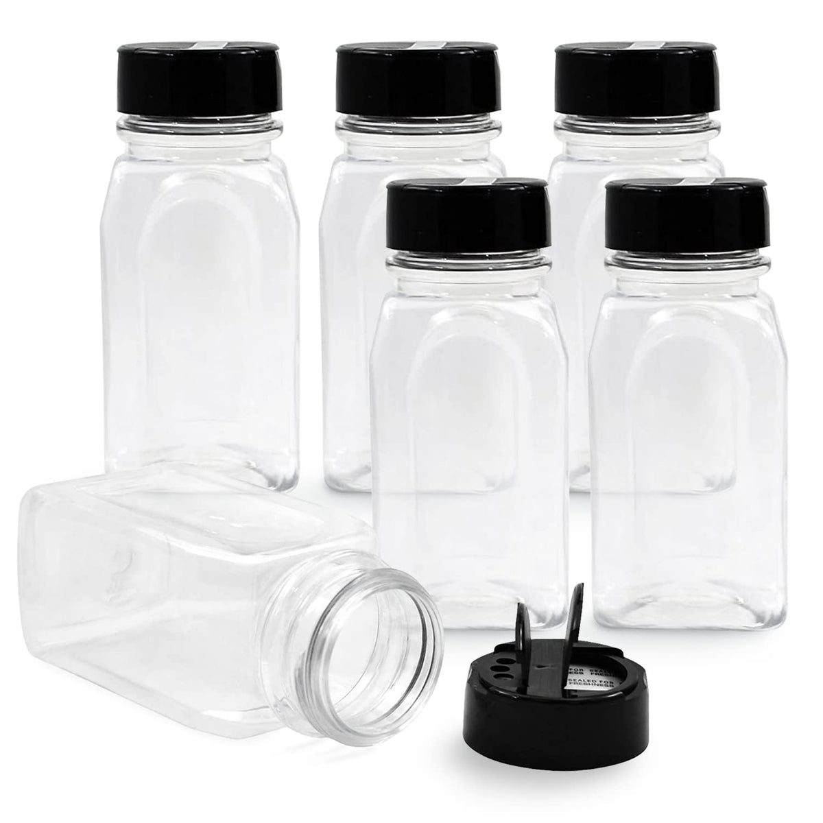 Plastic Spice Jars Bottle Containers with Black Cap, 9.5 Oz, 12 Pack