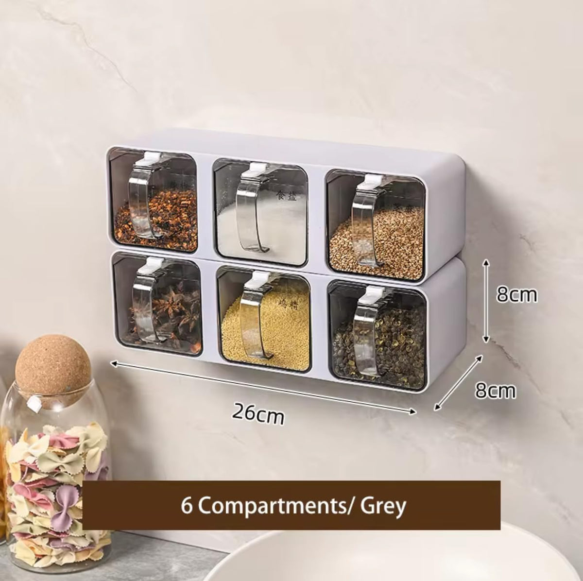 Modern Wall-Mounted Spice Storage Container, White 3-Compartment Kitchen Organizer Box, 26 x 8 x 8 cm Seasoning Dispenser