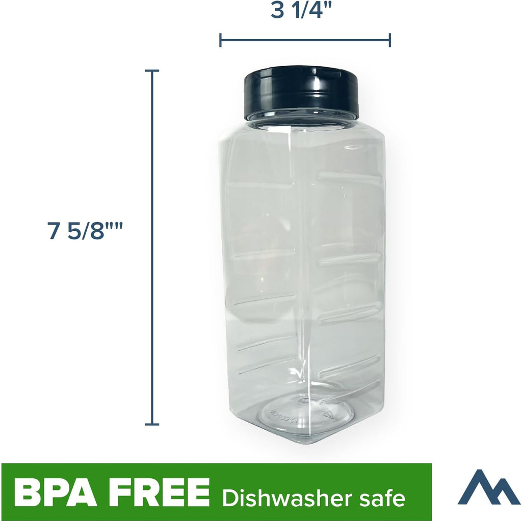Pinnacle Mercantile 3-Pack Large Plastic Spice Jars Herb Container Bottles with Sifter Shaker Spoon Caps 33 ounce Empty BPA Free Made In USA