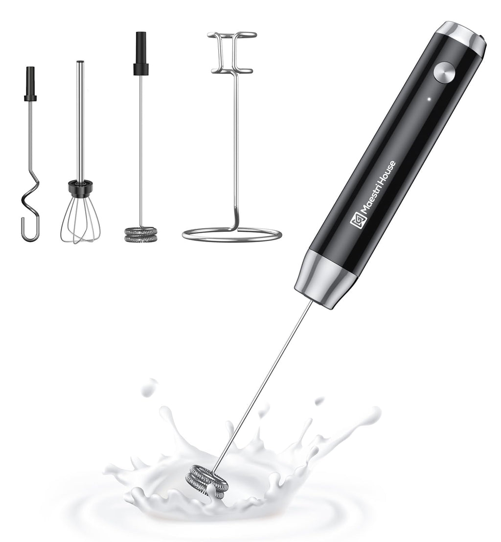 Maestri House Rechargeable Milk Frother,Stand & 3 Detachable Whisks