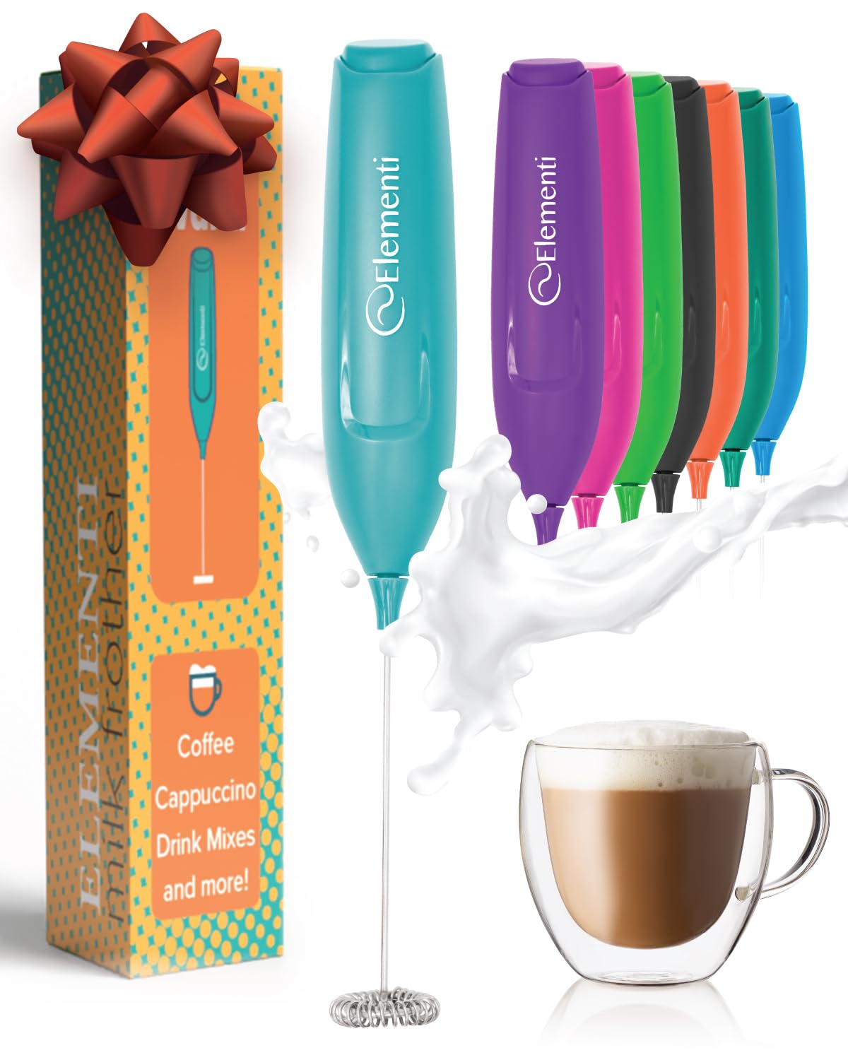 Elementi Frother Wand – Powerful Milk Frother & Coffee Stirrers Electric, Matcha Whisk for Dreamy Lattes, Powerful Coffee Mixer Wand & Blender Stirrer - Make Creamy Cappuccinos at Home (Black)