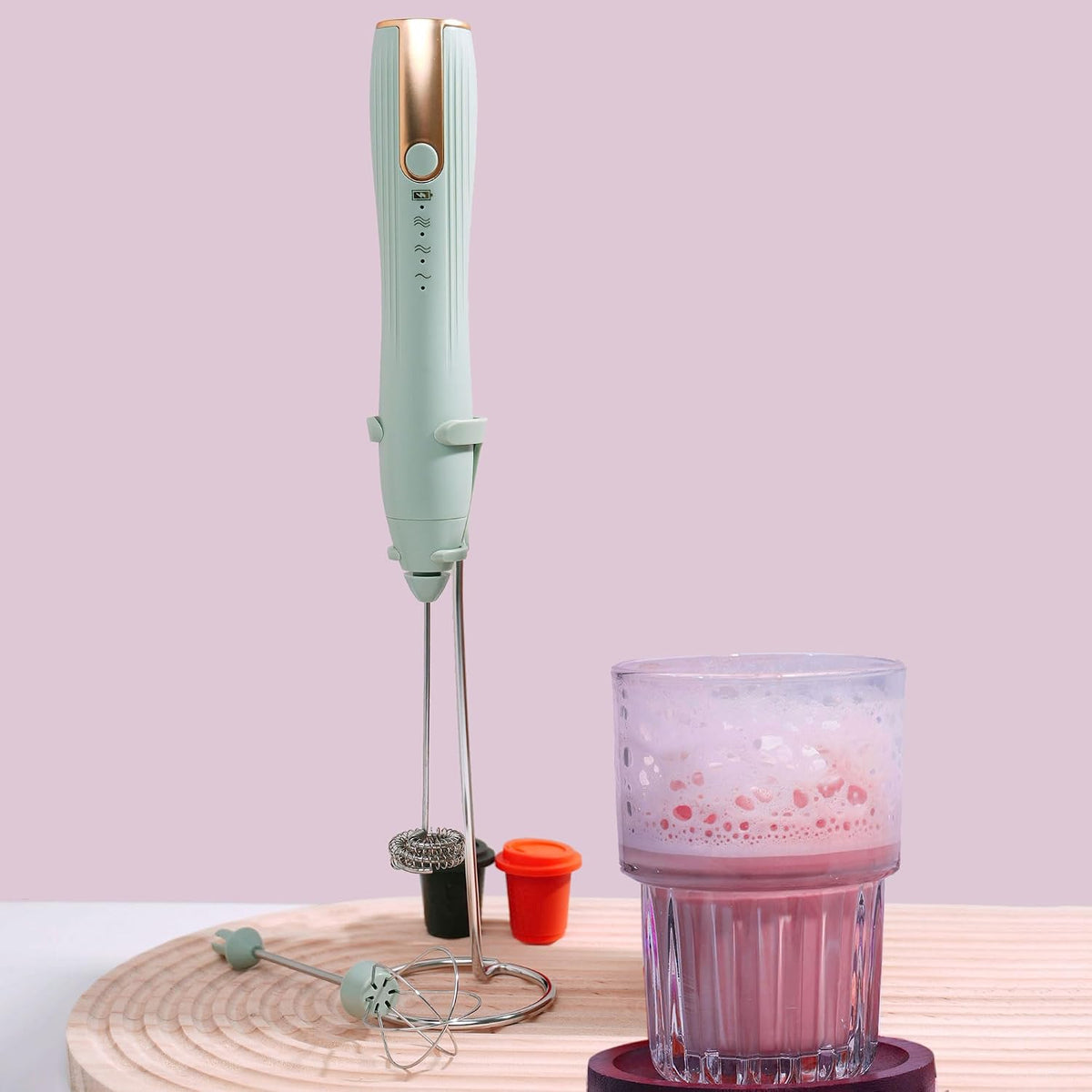 Rechargeable Handheld Milk Frother Wand with Stand
