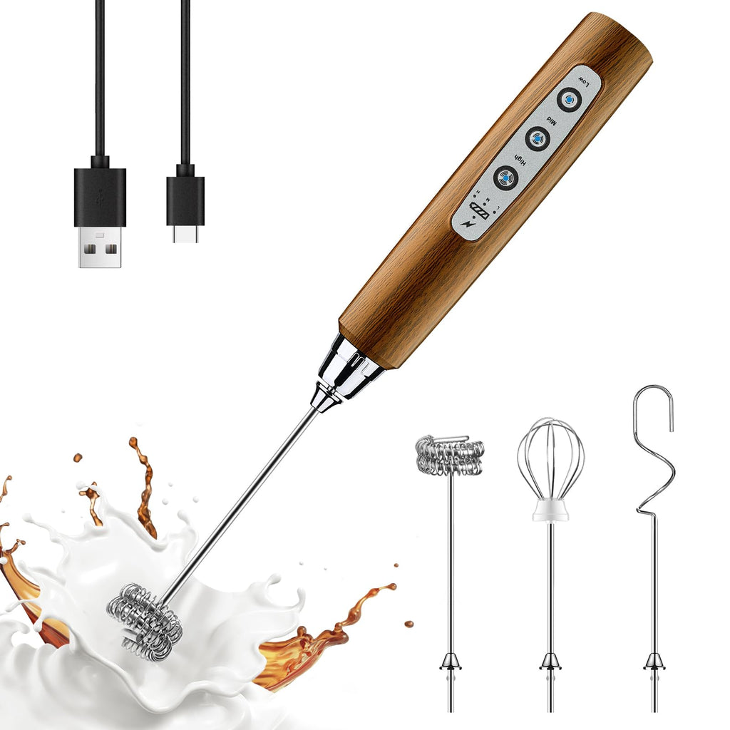 YUSWKO Handheld Milk Frother Wand for Coffee, Rechargeable Electric Whisk