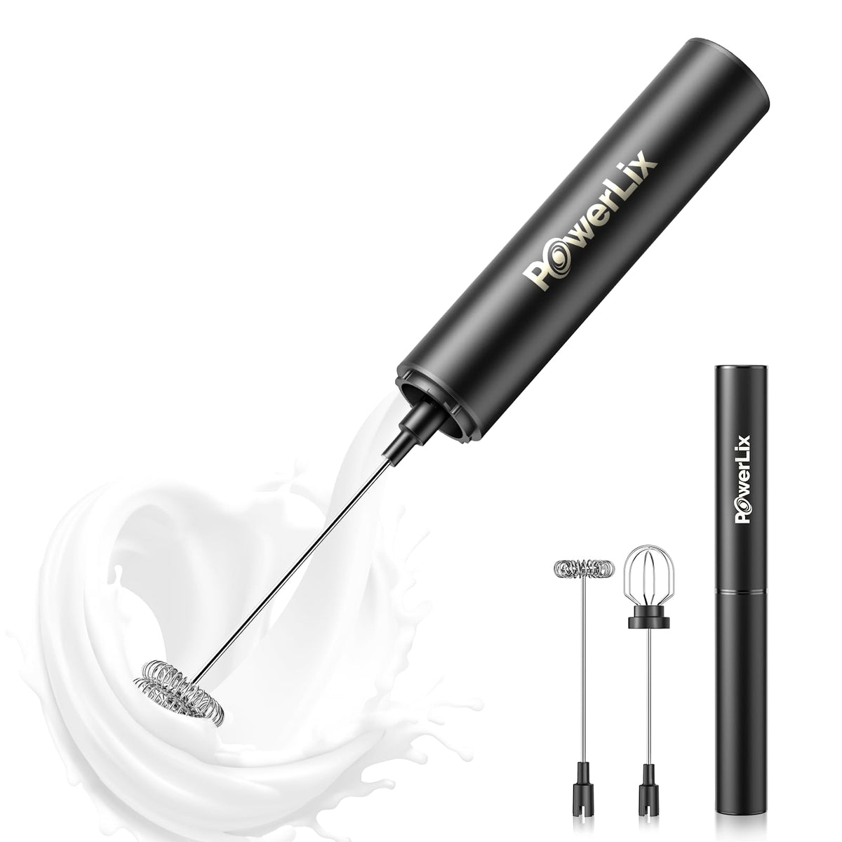 PowerLix Powerful Handheld Milk Frother With Stand Battery Operated Foam Maker Frother Wand For Coffee (A Black) (A Black)