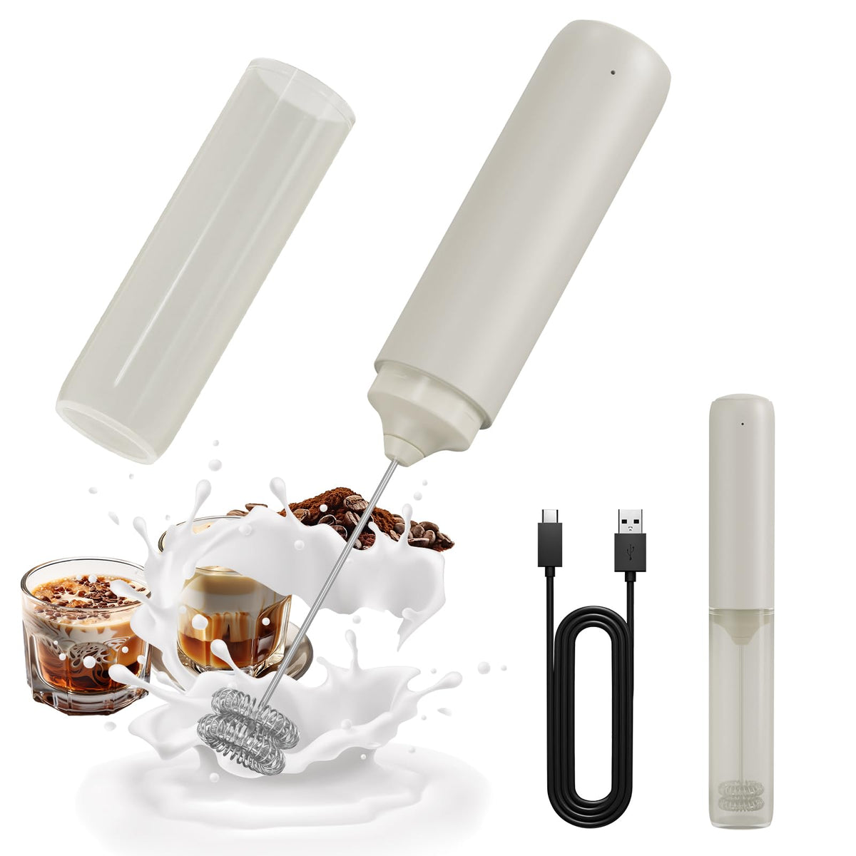 CIRCLE JOY Rechargeable Milk Frother Handheld, Dual Coil Whisk Head Electric Coffee Frother, Portable Hand Frother Wand Drink Mixer for Matcha Lattes Cappuccino, Kitchen Gifts, Black