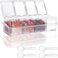 Clear Seasoning Box 4 PCS/Set, Acrylic Seasoning Rack Seasoning Storage Container Condiment Jar Spice Box Spice Jar Spice Pot Spice Rack with Spoon & Lid & Tray for Salt Pepper Sugar (#A)