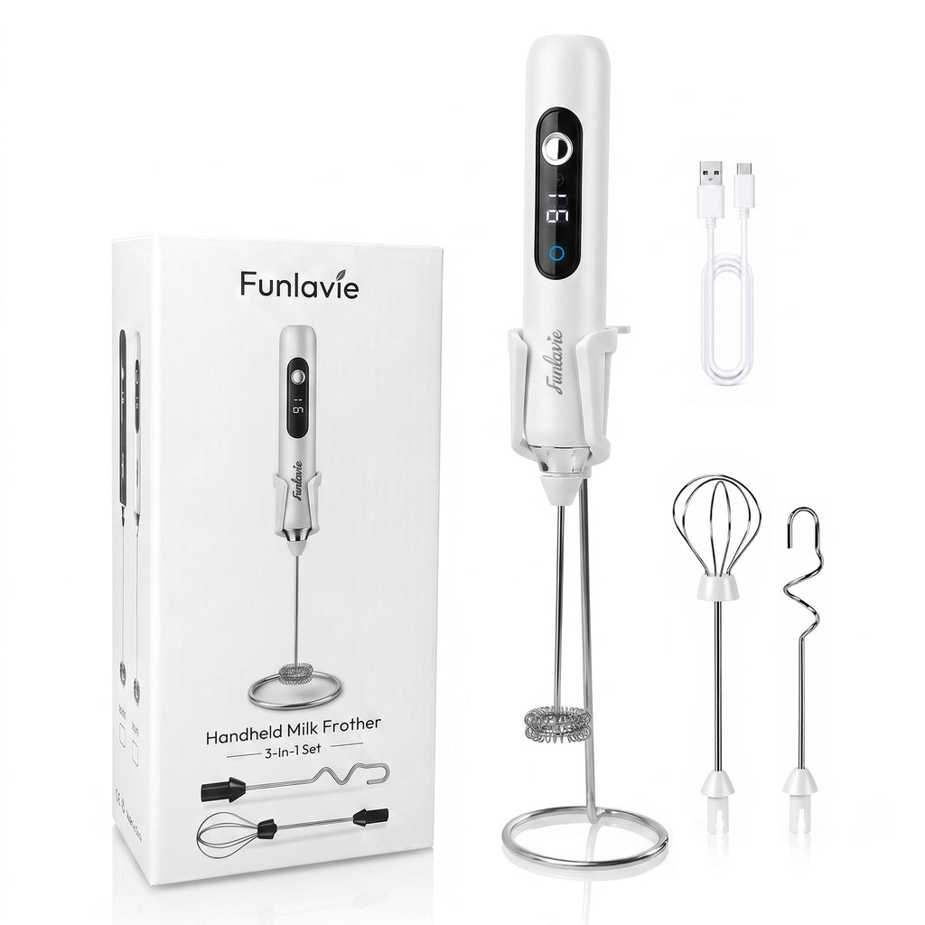 Rechargeable Handheld Milk Frother Wand with 3 Detachable Heads
