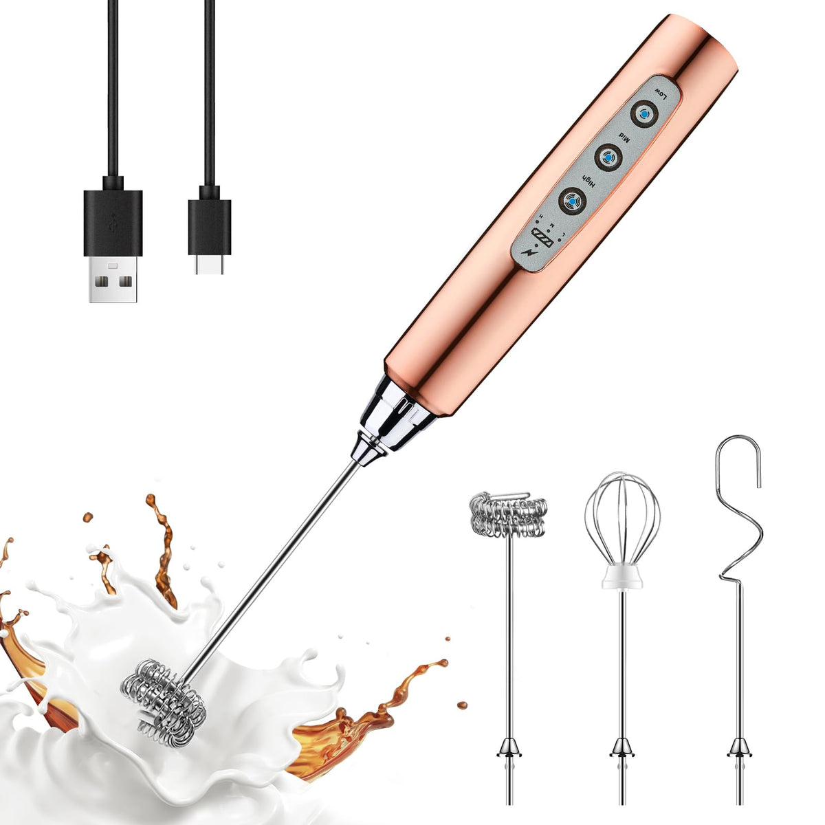 YUSWKO Handheld Milk Frother Wand for Coffee, Rechargeable Electric Whisk