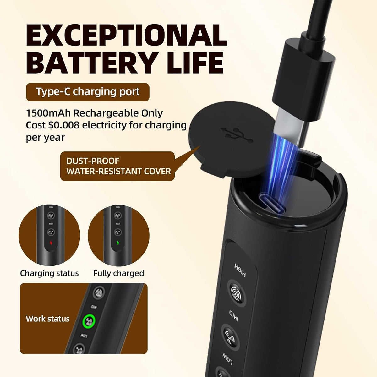 Electric Milk Frother, Handheld Rechargeable Frother with 3 Speed Settings and Storage Case (Black)