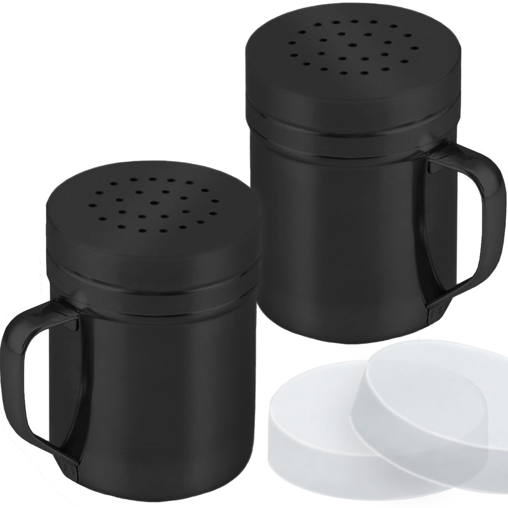 CUSINIUM Metal Salt Pepper Dredge Shakers - With Handle - Seasonings Spice Shakers With Holes and Lids - 10 Ounce, 2pcs | Style: Medium
