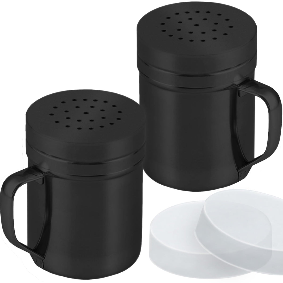CUSINIUM Metal Salt Pepper Dredge Shakers - With Handle - Seasonings Spice Shakers With Holes and Lids - 10 Ounce, 2pcs | Style: Medium