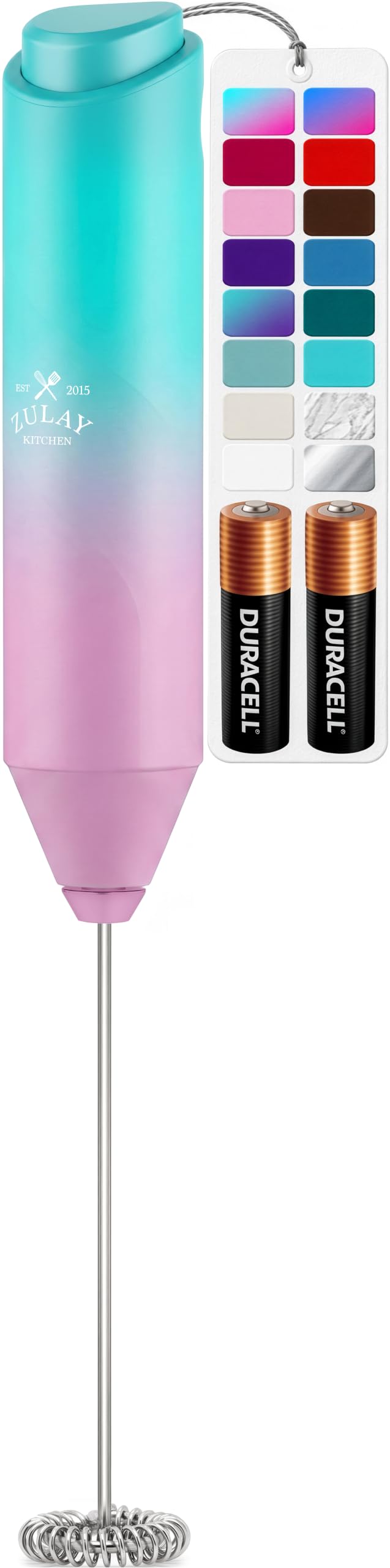 Zulay Kitchen Powerful Milk Frother Wand With Duracell Batteries - Ultra Fast Handheld Drink Mixer - Electric Whisk Foam Maker for Coffee, Lattes, Cappuccino & Matcha - Z1 Motor - Black